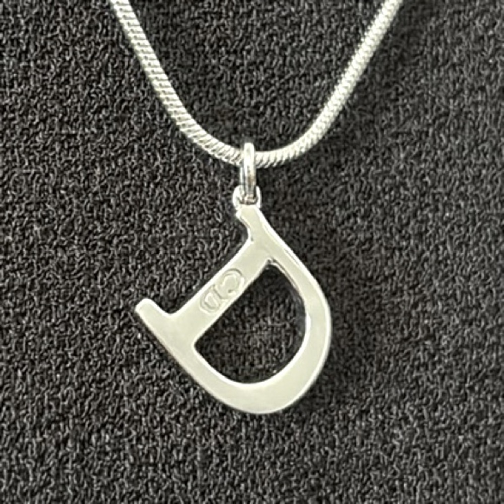 EUC [Christian Dior] Authentic Silver “D” Charm Logo Stamped Pendant Necklace - Picture 5 of 15